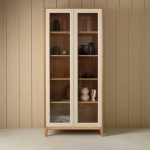 ויטרינה עם 2 דלתות בשילוב עץ וזכוכית