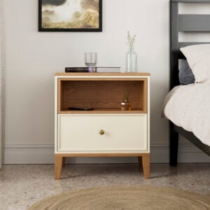 שידת לילה כפרית מעץ עם מגירה ומדף פתוח